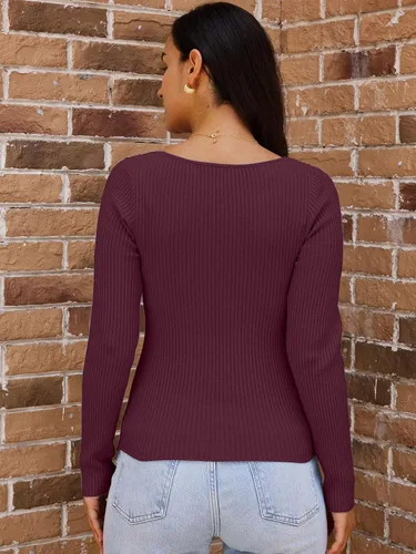 Vista 12 de LILLUSORY Ropa de otoño con nudo torcido 2025 para mujer, trajes de moda con parte superior acanalada de manga larga