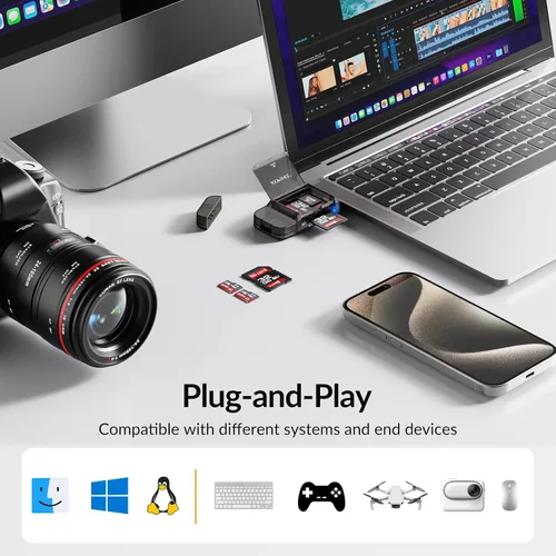 Vista 3 de JOOPSHEE Lector de tarjetas SD USB, ranuras dobles de alta velocidad USB 3.0 tipo C a adaptador de tarjeta micro SD para MicroSD SDHC SDXC