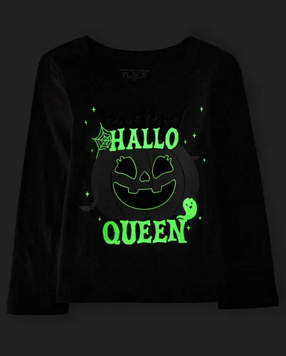 Vista 2 de The Children's Place Camiseta unisex de manga larga para bebés y niños pequeños con gráficos Hallo Queen 2T, Reina Hallo
