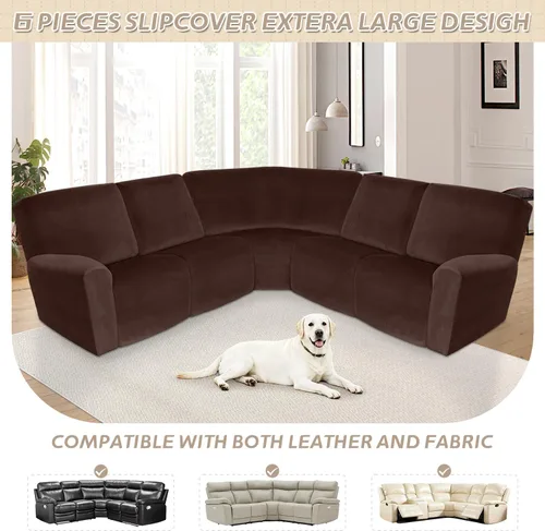 Vista 539 de Arfntevss Fundas de sofá seccional reclinable de terciopelo, Funda de sofá seccional de esquina para sofá reclinable, Funda elástica suave