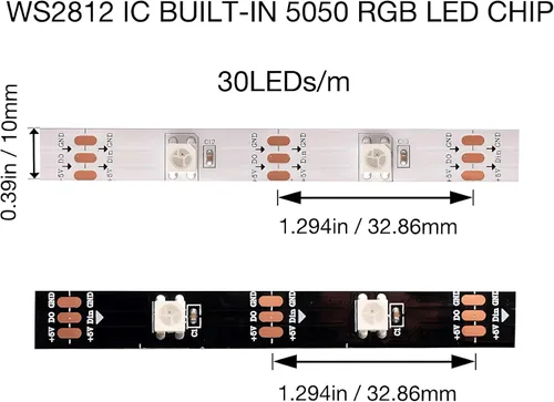 Vista 2 de WS2812B Tira de luz LED individual direccionable a todo color SMD 5050 RGB Pixel Strip DC5V