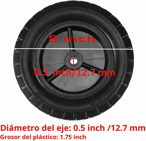 Vista 2 de 2 ruedas de mano de goma maciza de 8 x 1.75 pulgadas, ruedas universales para cortacésped para eje de 1/2 pulgada, neumáticos de repuesto para Negro