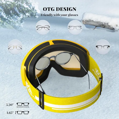 Vista 4 de Gafas de esquí OTG, 100% Protección UV, Antiempañamiento, Lentes polarizadas para esquí y snowboard para hombres, mujeres y adultos
