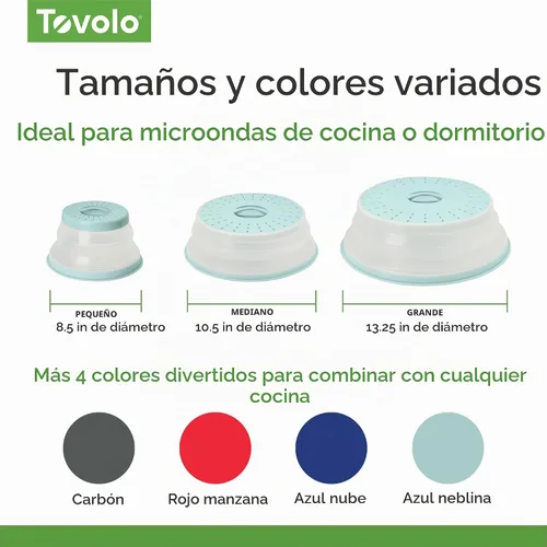 Vista 6 de Tovolo Cubierta para Plato de Microondas Pequeña en Azul Neblina Plegable Ventilada de Silicona Cubierta Antisalpicaduras para Microondas, Apta