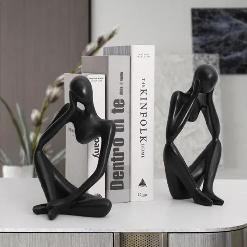 Vista 3 de Asng Estatua de escultura abstracta estilo pensador de resina, figuras coleccionables, decoración de escritorio para oficina en casa