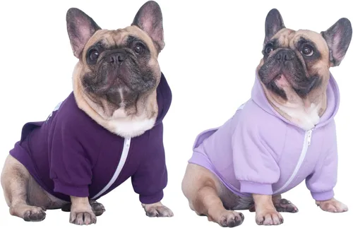 Vista 34 de 2pcs French Bulldog Pug Zipper Hoodies Clothes Black Grey - Medium Zipped Sweatshirts Cold Winter Coats Sweaters for Frenchie Boston Terrier Puppy