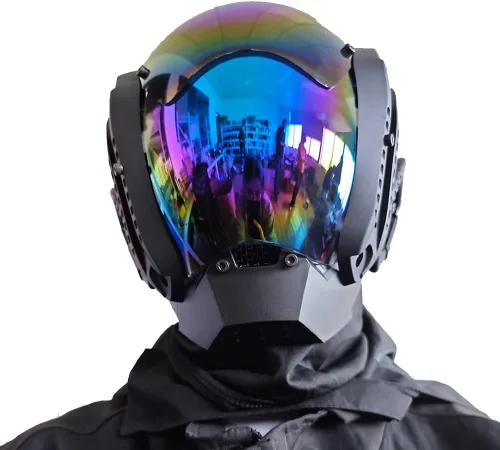 Vista 3 de Máscara punk cosplay para hombres, equipo mecánico de ciencia ficción, cosplay, máscara de Halloween, accesorios para fiestas y festivales de música