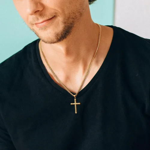 Vista 2 de LUXEJEW Cross Necklace for Men, Silver Black Gold Stainless Steel Cuban Chain Cross Pendant Necklace for Men