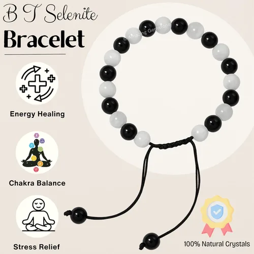 Vista 3 de Amazing Gemstone Selenite Black Tourmaline Bracelet for Women Men's Gifts - Protection Healing Crystal Bracelet - 8mm Gemstone Beaded Adjustable