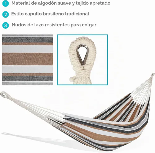 Vista 2 de Sunnydaze - Hamaca doble brasileña de algodón para exteriores - Hamaca al aire libre con capacidad para 450 libras - Desierto relajante