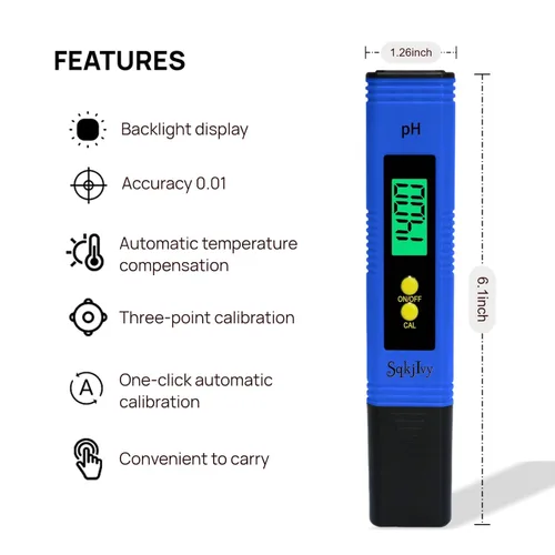Vista 3 de Medidor de pH para agua, probador digital hidropónico, 0.01, tamaño de bolsillo de alta precisión con rango de medición de 0-14, pH arriba y abajo