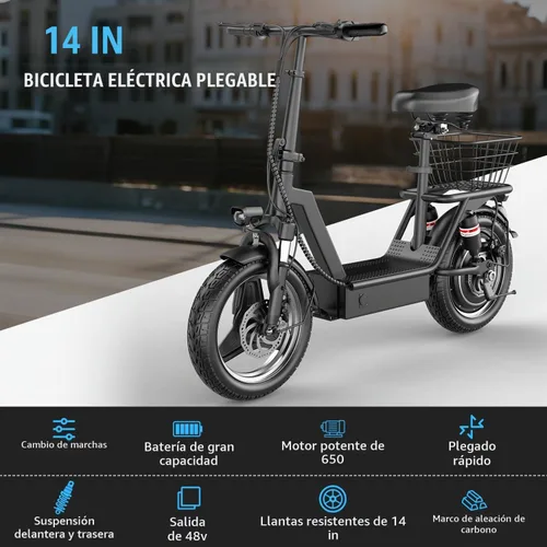 Vista 7 de ASKGO Electric Scooter for Adults, 650W Peak Motor Electric Scooter with Seat, 25Mph & 35Miles Range, 14" Foldable Escooter with Dual Suspension