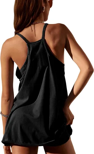 Vista 3 de Minivestido atlético sin mangas para mujer con pantalones cortos integrados