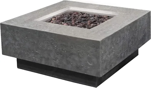 Vista 11 de Manhattan - Chimenea de concreto de 36 x 36 pulgadas para patio al aire libre, incluye rocas de lava modernas hogueras y chimeneas al aire libre