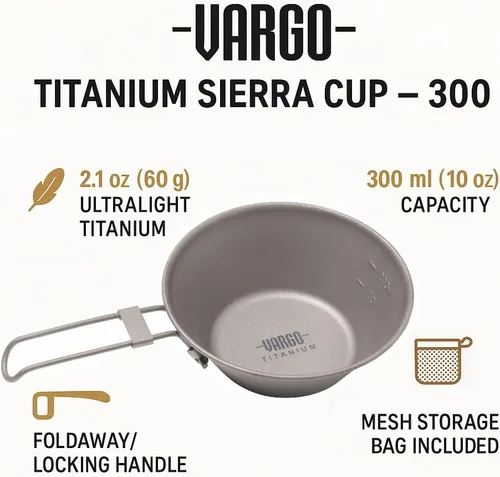 Vista 4 de Vargo Titanium Sierra Cup 300 - Taza de camping ligera y duradera