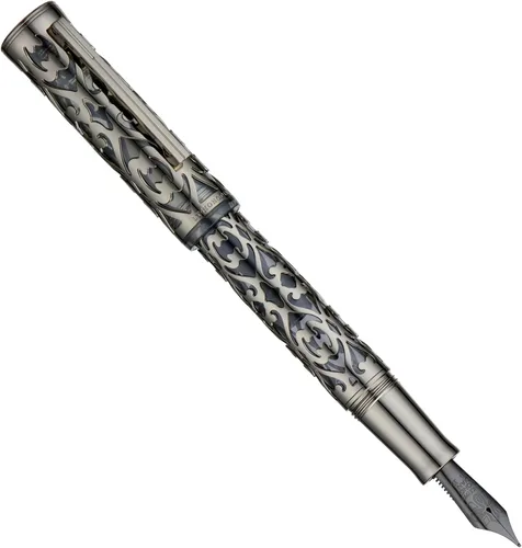 Vista 2 de HONG DIAN D1 - Pluma estilográfica de pistones de punta extra fina y suave, esqueleto hueco negro mate y resina con juego de estuche de metal