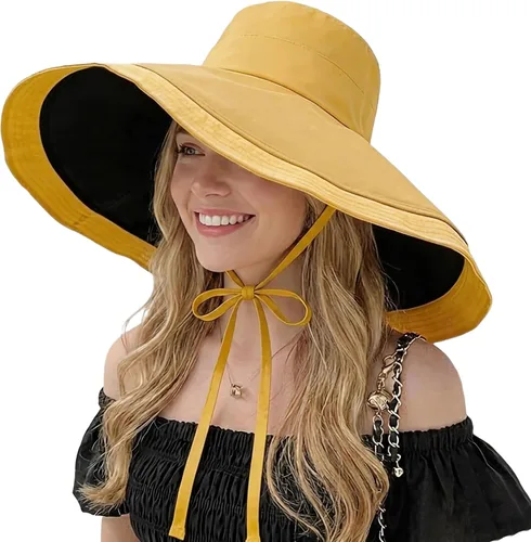 Vista 26 de HUAMULAN Sombrero de Sol de Verano de Ala Ancha para Mujeres con Borde Alambrado Sombrero Bucket de Playa y Pesca Reversible Plegable de Viaje