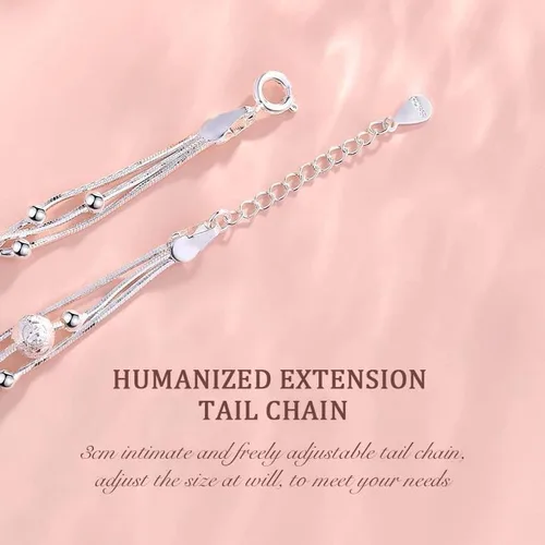 Vista 5 de FANCIBAND Pulseras de plata de ley 925 con dijes para mujer, delicada cadena de plata ajustable, pulsera de cuentas simples, regalos de joyería