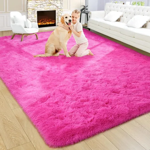 Vista 17 de Noahas Alfombras de Área Grandes y Esponjosas de 5x8 pies para Sala de Estar y Dormitorio, Alfombra Gruesa de Pelo Largo Beige y Blanca, Alfombra