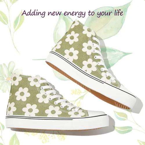 Vista 4 de kufeiti Zapatillas de lona altas para mujer, zapatos de lona con cordones, zapatillas blancas y negras, zapatos casuales para caminar