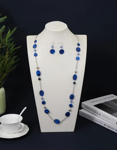 Vista 6 de Collares largos de cuentas para mujer, cadena de eslabones multicolor, juego de aretes, cuentas de piedra de concha, collar de moda, regalo