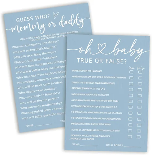 Vista 8 de Divertidos juegos de baby shower, trivia para bebés y alfabeto, juegos de doble cara, ideas de decoración de fiesta azul minimalismo, 25 piezas de 5