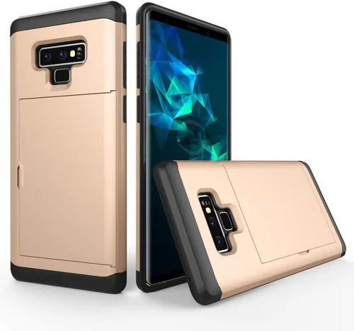 Vista 13 de Funda para Galaxy Note 9, resistente, a prueba de golpes, de goma, híbrida, resistente, con ranura para tarjeta de crédito de identificación
