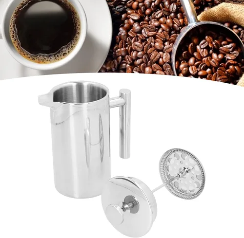 Vista 2 de Percoladora de café, 8.5 x 6.8 x 4.1 pulgadas, 33.8 fl oz, olla de café estable en forma de U sin goteo, hervidor de acero inoxidable de doble capa
