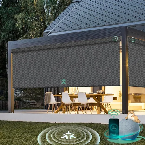 Vista 6 de Yoolax Motorized Matter - Persianas para exteriores compatibles con Alexa, pantallas retráctiles de patio con control remoto, persianas enrollables