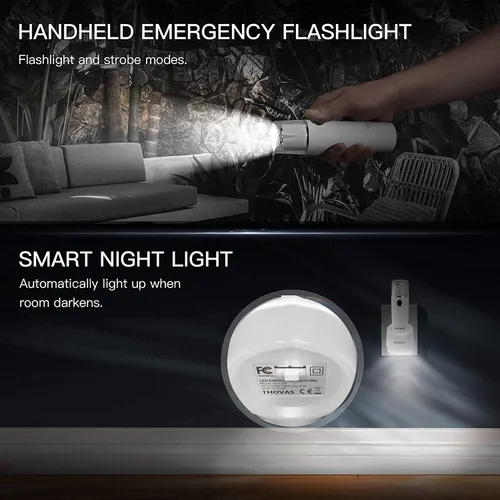 Vista 4 de Linterna de emergencia, luz LED multifunción para fallo de alimentación, recargable de mano, luz nocturna enchufable, 3 en 1 con sensor