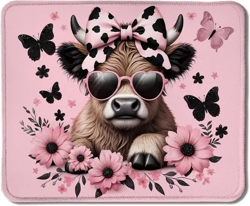Vista 16 de Highland - Alfombrilla de mouse de vaca con lazo rosa coqueta floral para mouse inalámbricos, computadora portátil, accesorios de escritorio, 9.5 x