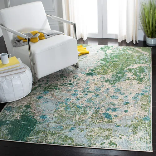 Vista 12 de SAFAVIEH Madison Collection - Alfombra decorativa de 2 pies 2 pulgadas x 4 pies, verde y azul, diseño abstracto moderno, no desprende pelusa