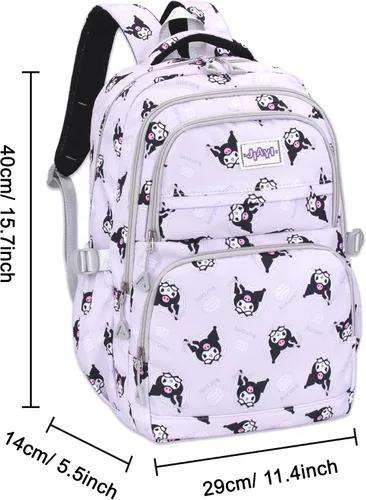 Vista 2 de Roffatide Anime Kuromi - Mochila casual de gran capacidad con estampado de anime para portátil, mochila para viajes, senderismo, mochila