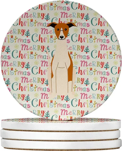 Vista 222 de Abyssinian Sand Terrier Merry Christmas - Posavasos grandes de piedra arenisca (4 unidades)
