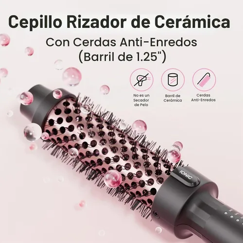 Vista 3 de Cepillo Térmico de 1.25 Pulgadas con 5 Ajustes de Temperatura, Rizador de Pelo Térmico Universal de Voltaje, Cepillo Rizador Térmico Redondo