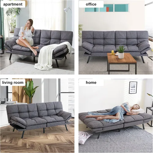 Vista 6 de Maxspeed Sofá cama tipo futón, sofá cama convertible moderno con reposabrazos ajustables para estudio, apartamento, oficina, sala compacta