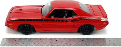 Vista 7 de Jada Toys Big Time Muscle 1:24 1973 Plymouth Barracuda - Coche fundido a presión rojo/negro, juguetes para niños y adultos