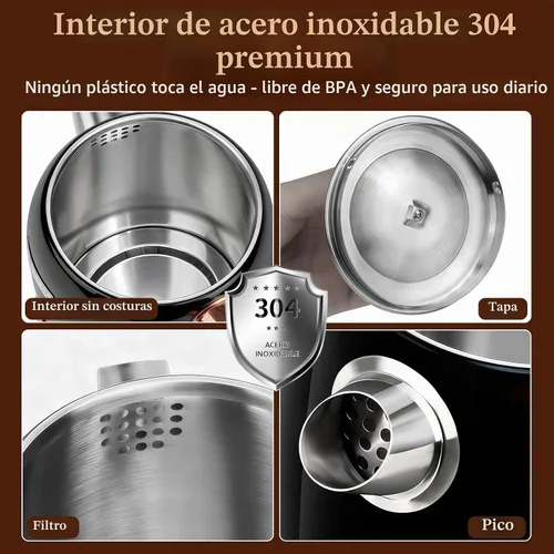 Vista 2 de INFOOD Hervidor eléctrico retro de 1.7 l/57 onzas con termómetro – Hervidor de té de agua caliente de acero inoxidable de 1500 W de ebullición
