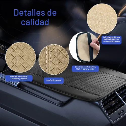 Vista 3 de Ziciner Almohadilla de cuero para reposabrazos de consola central de automóvil, protector impermeable de PU para caja de asiento de automóvil Beige