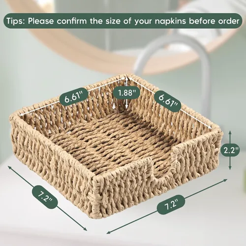 Vista 2 de Servilletero para mesa, servilleteros de cuerda de papel tejida para servilletas de papel, servilleteros de mimbre para mesa de cocina, decoración