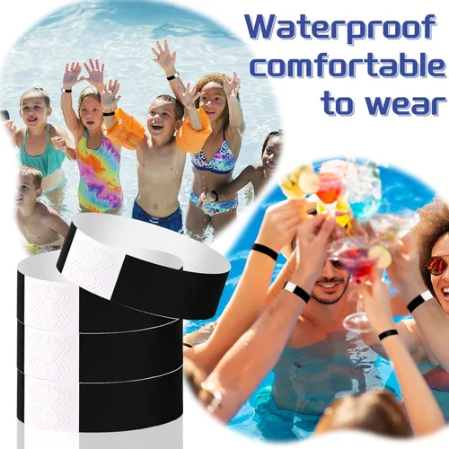 Vista 6 de 2000 pulseras de papel para eventos, impermeables, color negro neón, pulseras adhesivas de identificación de conciertos, bandas de mano para eventos
