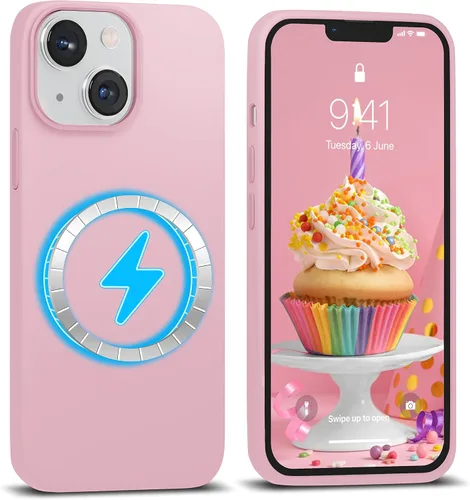 Vista 12 de IceSword Funda magnética para iPhone 14, funda de silicona Berry [carga rápida] imanes fuertes, forro de microfibra delgado, rosa intenso dulce