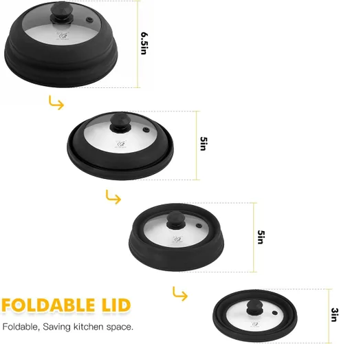 Vista 3 de Cubierta para salpicaduras de microondas, tapa protectora de salpicaduras de vidrio ventilado con silicona plegable para alimentos como placa