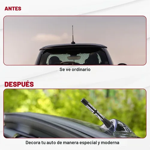 Vista 5 de x xotic tech Antena corta para automóvil con bandera de Union Jack compatible con Mini Cooper todos los modelos de 3 pulgadas (negro/gris)