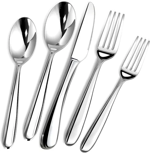 Vista 10 de Juego de cubiertos de 60 piezas para 12, cubiertos de acero inoxidable resistente, incluye cuchillo de carne, tenedor y cuchara, apto