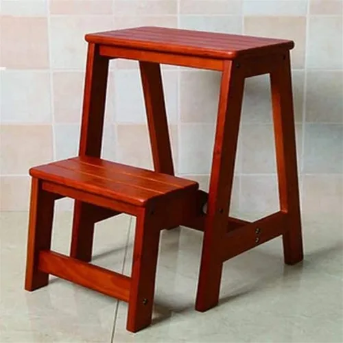 Vista 3 de Taburete portátil 2 en 1, taburete plegable multifuncional de madera de 2 escalones, taburete de escalera multifuncional, silla de banco