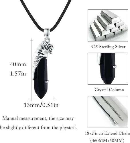 Vista 6 de PCTJYFU Collar de plata de ley 925 para hombre, con dije de cristal negro, zorro, tigre, águila, lobo, para hombre, joyería gótica de zorro, Plata