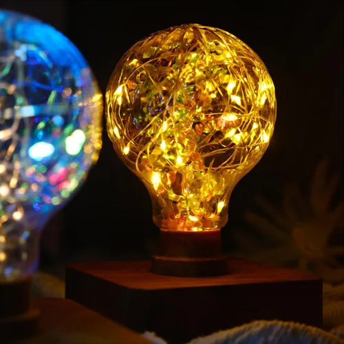 Vista 8 de Bombilla decorativa morada, bombillas LED de hadas moradas de 2 W, bombillas lindas equivalentes a 15 W para lámparas colgantes, recámara, sala