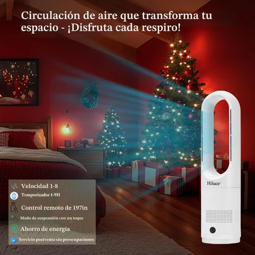 Vista 9 de Hiluce Ventilador sin aspas para dormitorio, ventilador de enfriamiento de torre, control remoto silencioso de 20 dB, 8 velocidades, temporizador
