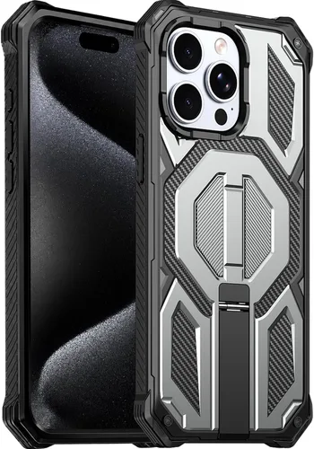 Vista 20 de Funda magnética para iPhone 15 con soporte y protector de pantalla [compatible con Magsafe] antideslizante, cuerpo completo, doble capa, resistente